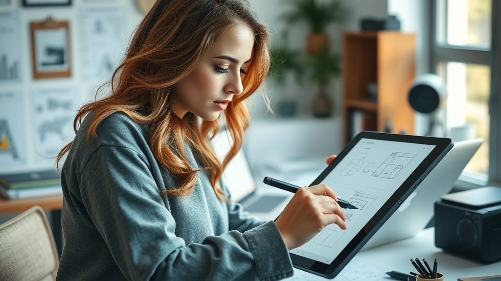 creative web designer sketching website wireframes on a graphic tablet | professional web design