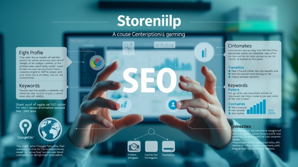 infographic of local seo fundamentals for website optimization for local businesses, business profile, citations, keywords, blue green digital workspace