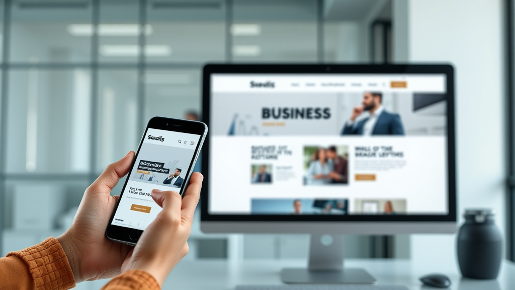 business website displayed on both smartphone and desktop computer demonstrating responsive design