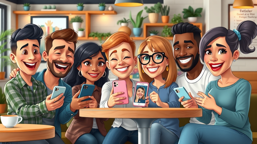 Diverse local business owners building online presence by creating engaging social media content together in a cafe