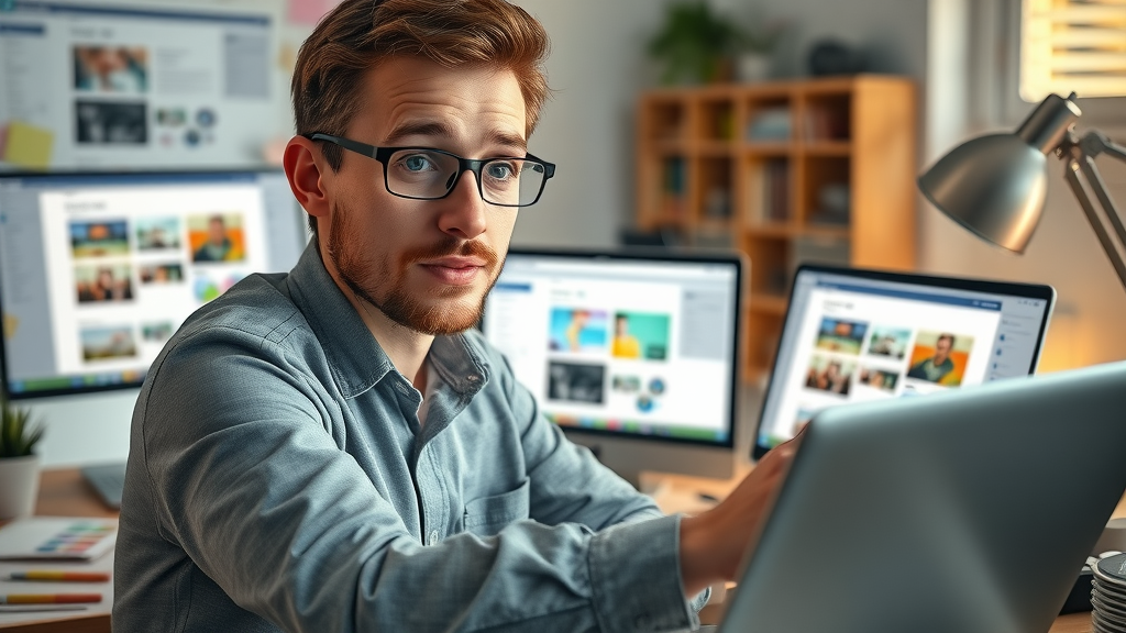 entrepreneur researching free web design resources, open tabs with templates and free images, creative small business website design