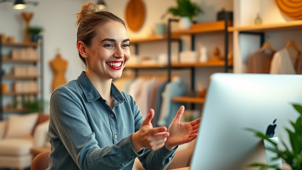 satisfied small business owner interacting with a happy customer through a modern business website | business website success