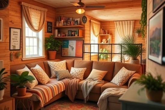 innovative marketing creative, spontaneous, developing an ad storyboard, photorealistic, cozy creative nook with colorful concept boards, highly detailed, storyboarding elements, striking clarity, warm and inviting hues, side soft light, shot with a macro lens.